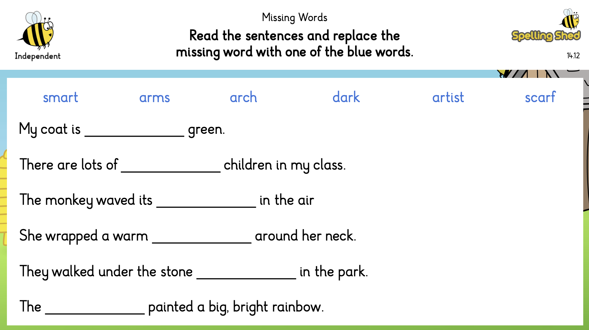 missing words worksheet